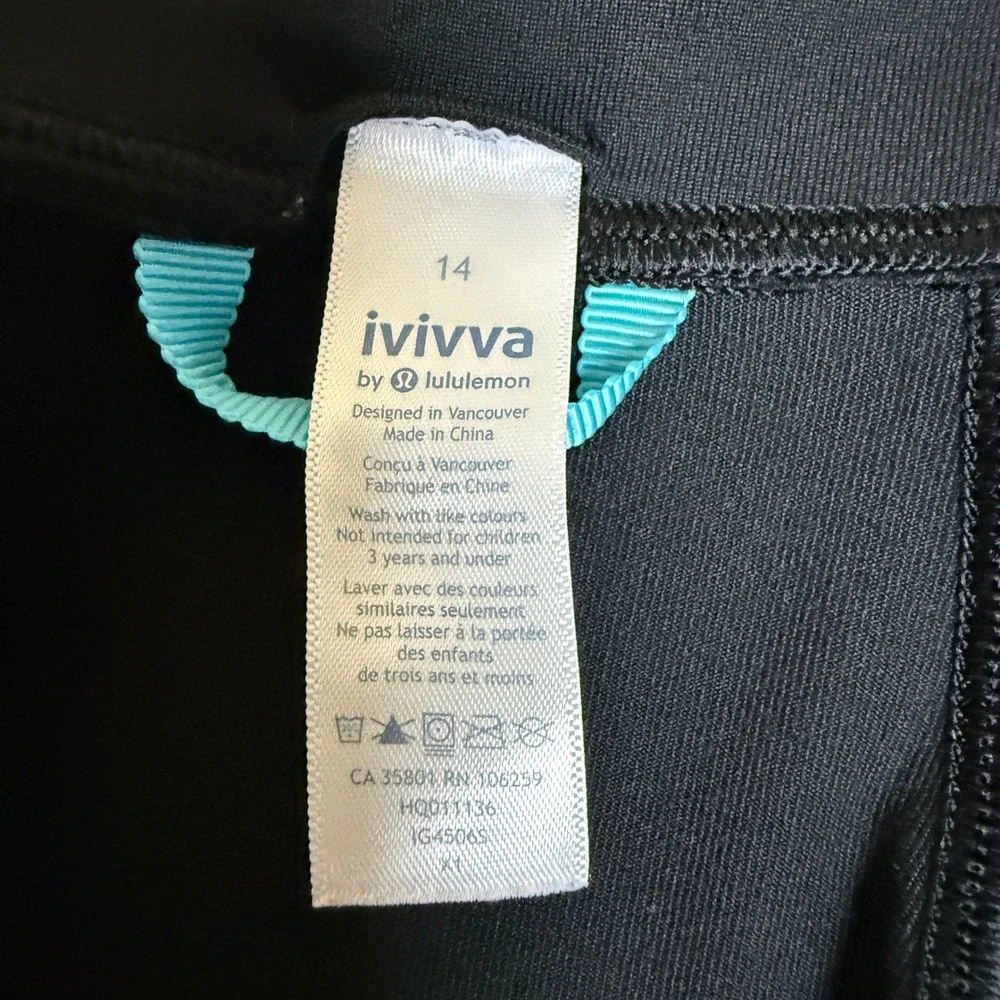 Ivivva by Lululemon Perfect your Practice Jacket Girls 14 Black Full Zip Slim EC